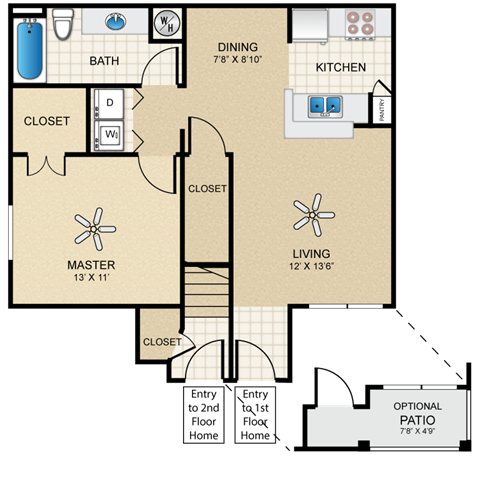 Floor plan for 1 bed, 1 bath, 720 sqft